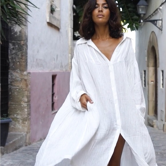 Guc Myrah Penazola White Kundalini kaftan Shirt Midi Dress - Picture 3 of 10